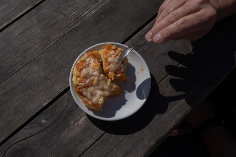 Sharing a delicious apricot tart at La Peule farmhouse