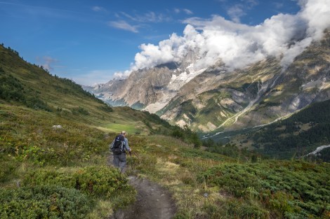 Dad descending into the Val Ferret valley towards Courmayeur