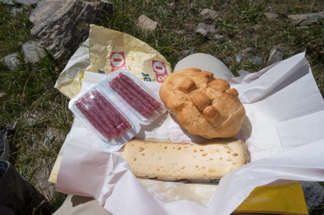 Lunch of Italian cheese and salami that I bought in Courmayeur yesterday