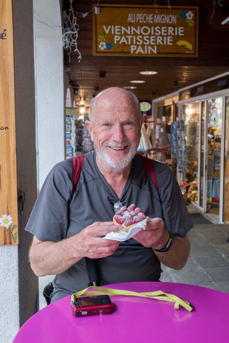 Look at that smile and that raspberry tart, in Argentiere.