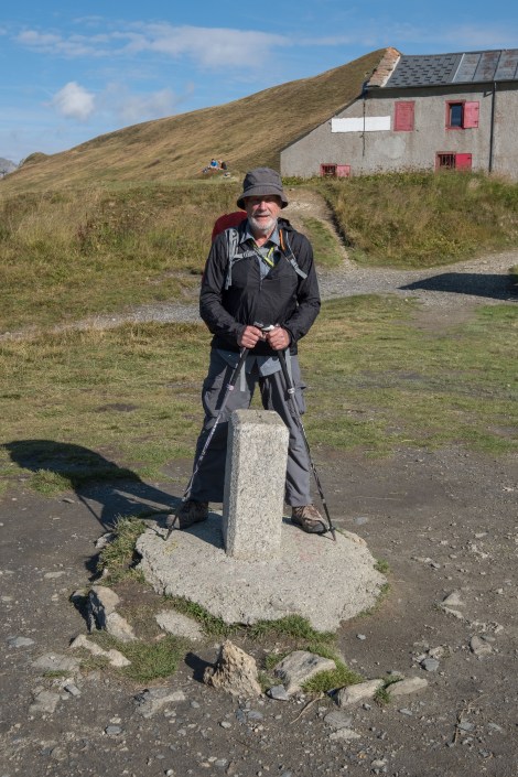 Standing on the French/Swiss border at Col de Balme, 2191m