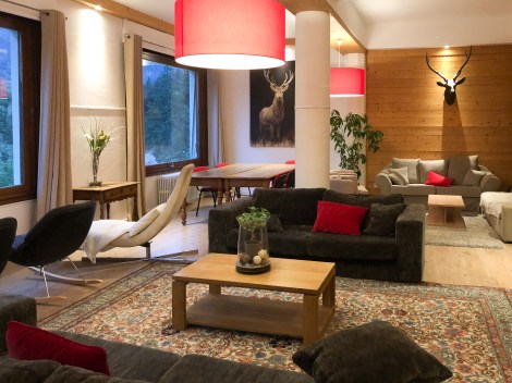 One of the lounge rooms at the stylish Hotel Les Campanules