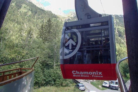 Taking the cable car from Les Praz to Refuge de la Flegere