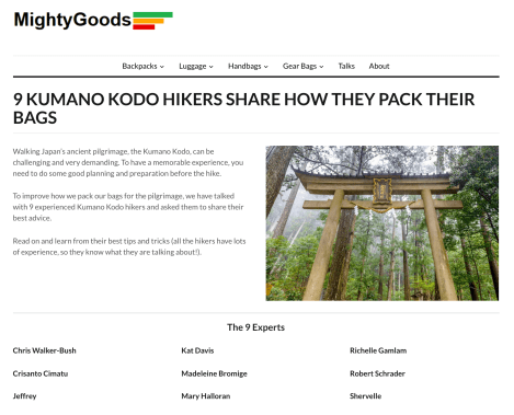 MightyGoods - Kumano Kodo packing list