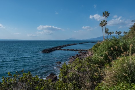 A distant view of Sakurajima volcano in Kagoshima