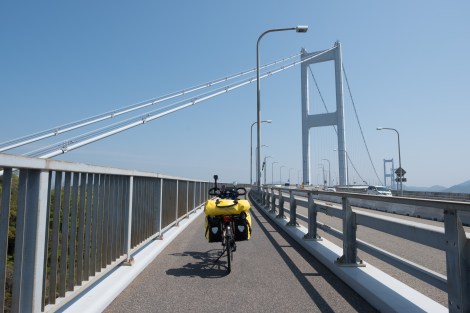 Momiji on the Kurushima-kaikyo bridge along the Shimanami Kaido cycle path