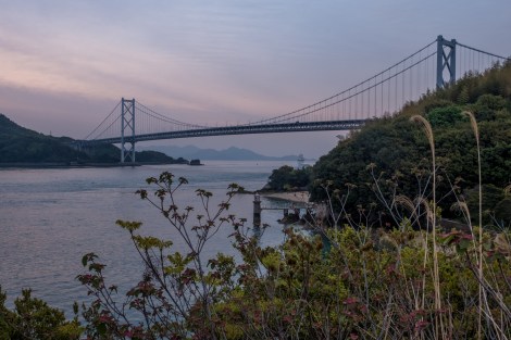 Just before sunrise looking at Innoshima suspended bridge (1,270m long)