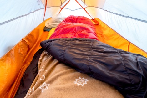 Using my new Coleman fleece liner (inside my sleeping bag) that I bought in Takaoka - the nights are too cold for my summer sleeping bag!