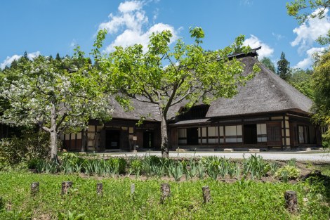 Old 'L-shaped' (magariya) thatched roof farmhouses in Tono Furusato Village
