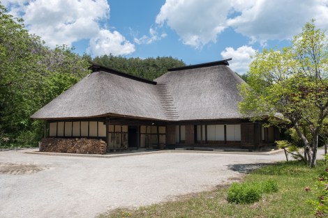 Old 'L-shaped' (magariya) thatched roof farmhouses in Tono Furusato Village