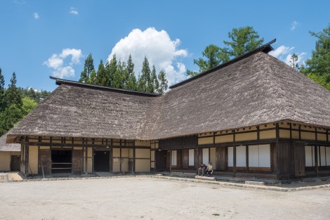 Old 'L-shaped' (magariya) thatched roof farmhouses in Tono Furusato Village