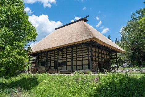 Old 'L-shaped' (magariya) thatched roof farmhouses in Tono Furusato Village
