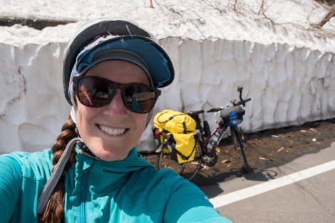 There's still so much snow up here! And although I'm smiling, this is a hard climb!!