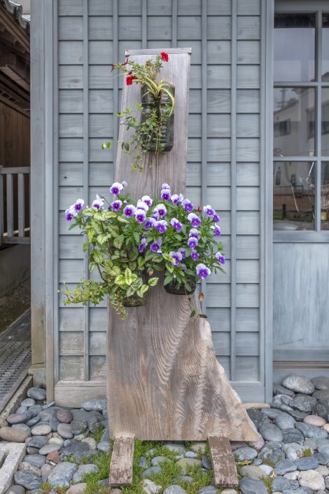 Lovely floral displays along the main street of Esashi