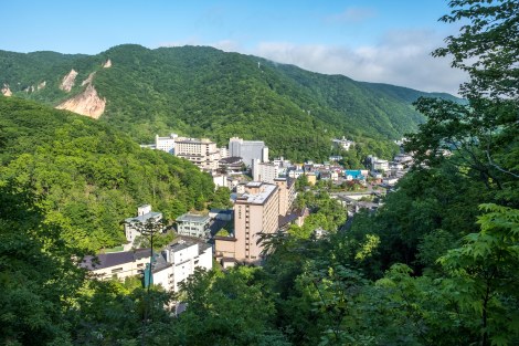 Looking down on Noboribetsu Onsen spa resort