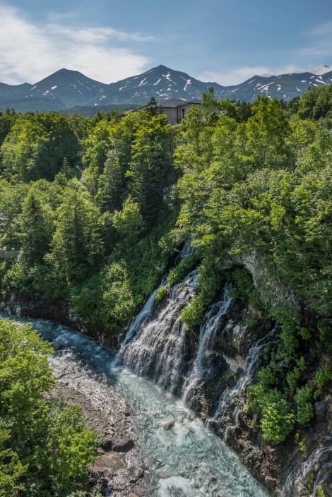 Shirahige falls and Mt Biei in the background, Shirogane Hot Spring