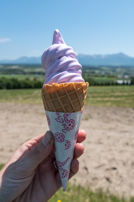 A lavender ice cream from Flower Land Kamifurano