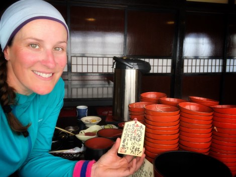 With my special wooden plaque for eating 110 bowls of wanko-soba at Azumaya Honten in Morioka