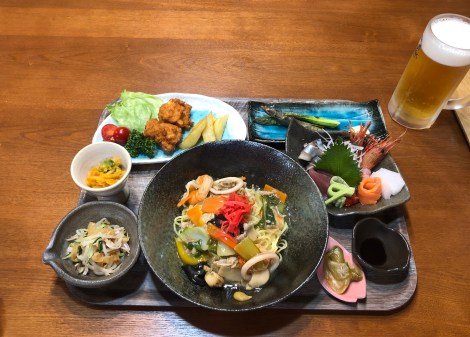 A very filling and delicious dinner at Minshuku Uminoie in Setana