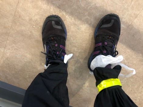 Plastic bags and wet shoes