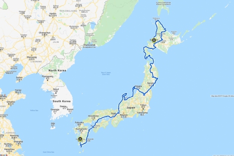 My 4,529km route cycling the length of Japan