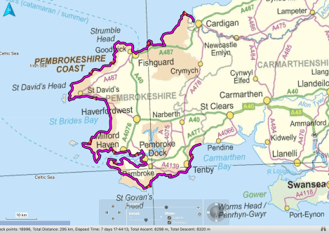 Our route from Amroth to St Dogmaels, courtesy of Basecamp