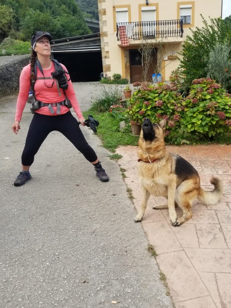 Who posed better? (He dropped a small stone on my shoe and patiently waited for me to figure out he wanted to play... In this pic, I've just thrown the stone in the air for him to catch!)