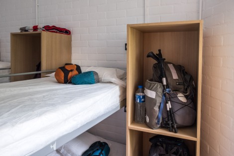 Top bunk for me (not my choice!) and room for my Gossamer Gear Mariposa backpack (still going strong since the PCT in 2015) at Albergue de Peregrinos de Irun