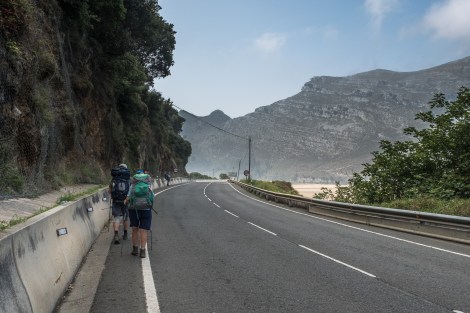 Pilgrims walking along the N-634 towards Oriñón