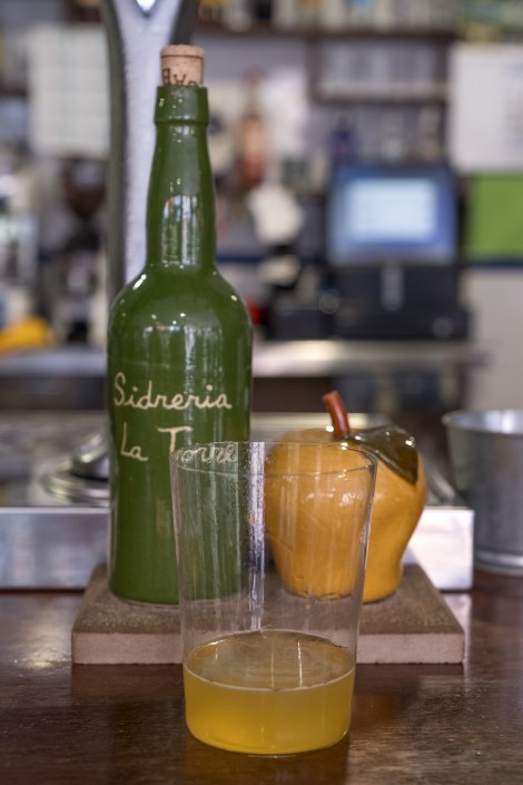 Enjoying a free sidra (cider) in Sidreria La Torre, Villaviciosa