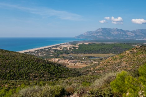 Looking back down on the site of the Patara ruins on the Lycian Way