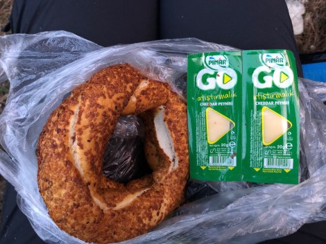 Tonight's dinner - a simit (bagel) and cheese