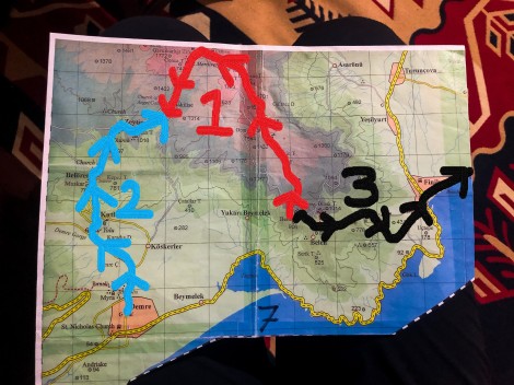 Our plan to tackle the mountain section between Demre and Finike over the next three days