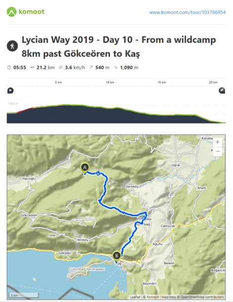 Lycian Way - route information by Komoot - day 10