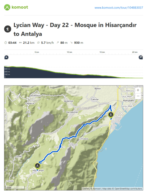 Lycian Way - route information by Komoot - day 22