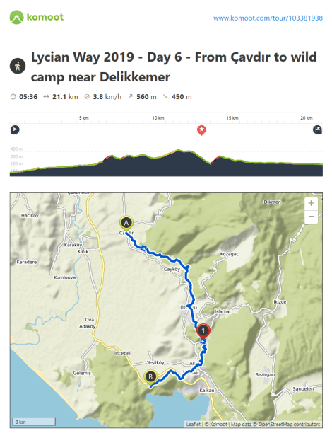 Lycian Way - route information by Komoot - day 6